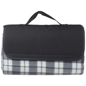 Fleece Blanket w/ Grid Pattern Design & Woven Handle Roll Up