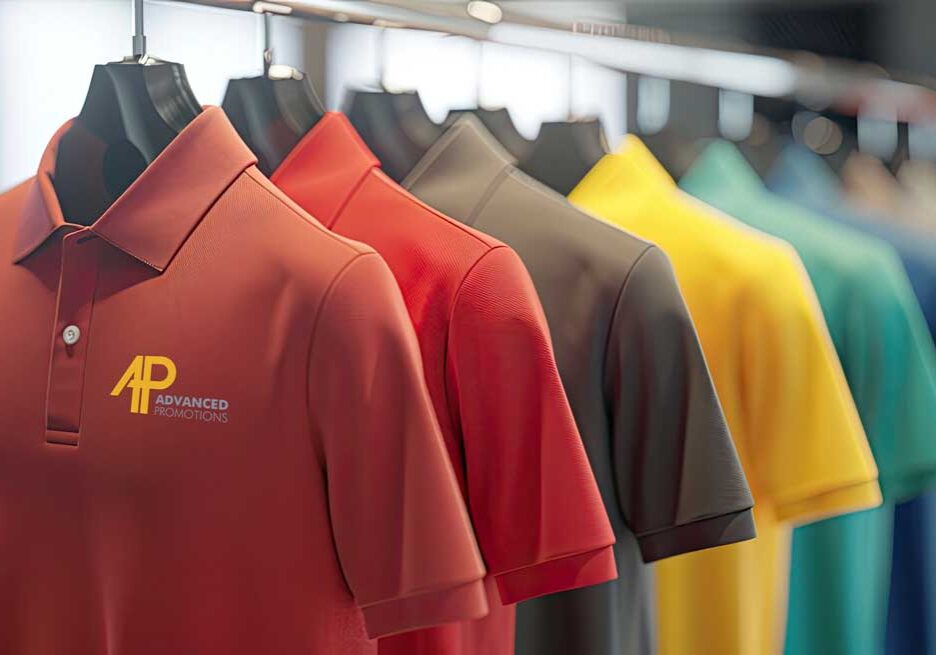 Row of all colors of polo shirts